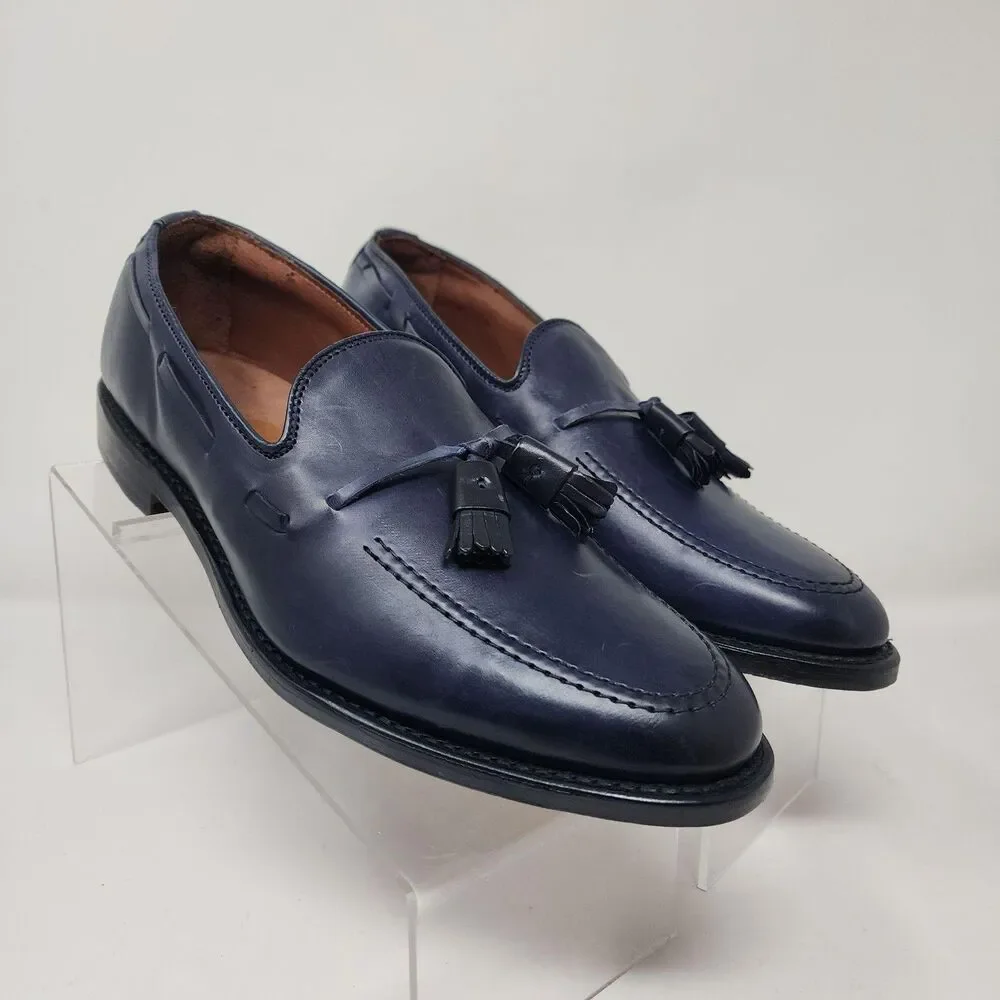 Allen Edmonds Grayson Shoes Mens Size 8 Blue Tassel Loafers Leather Dress Formal